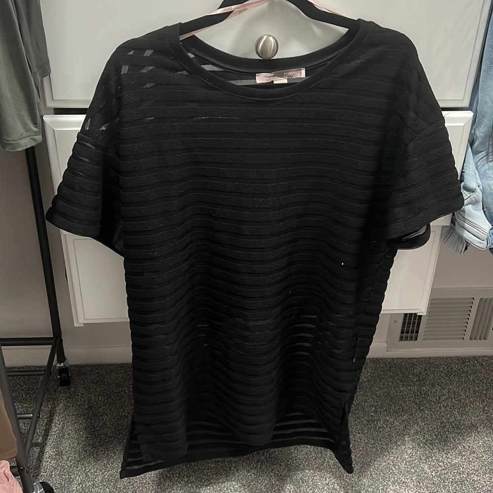 Black mesh stripped Shirt Dress